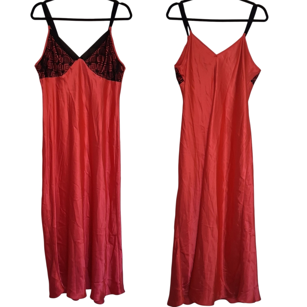 Gilligan & O'Malley Red With Black Lace Maxi Slip Dress Size L/G